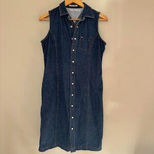 Tommy Hilfiger Vintage Denim Shirt Dress Sleeveless Button Front 90s Y2K - 8